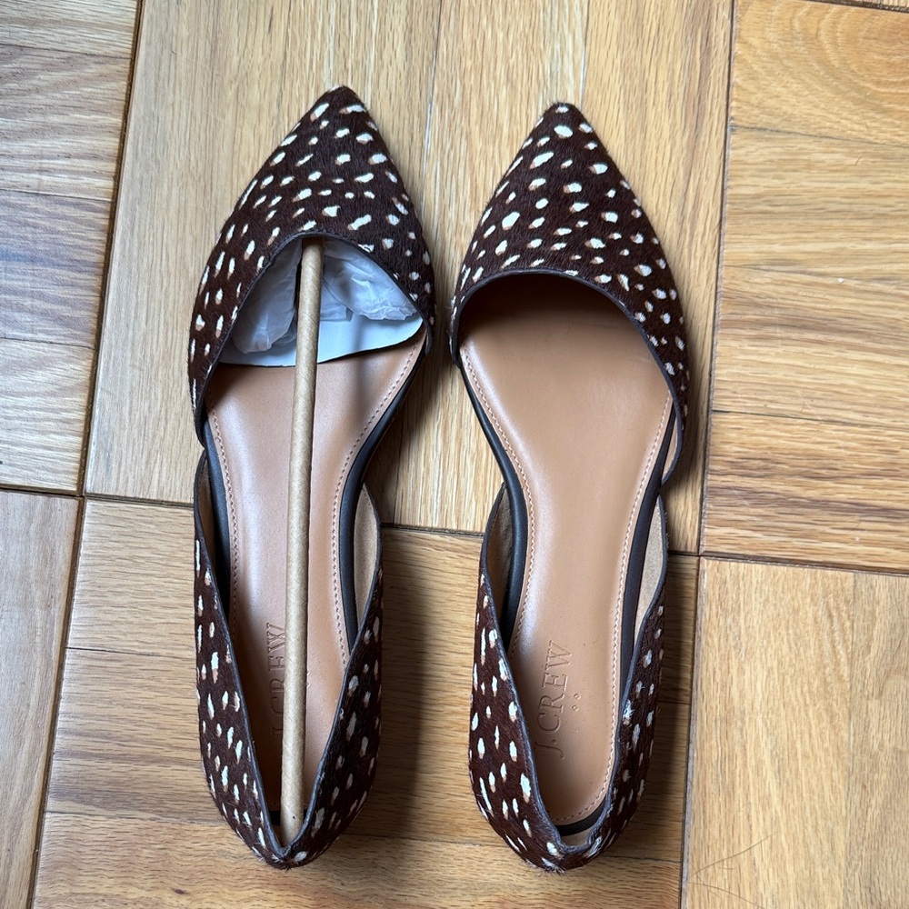 J. Crew Calf Skin Brown and Cream Flats